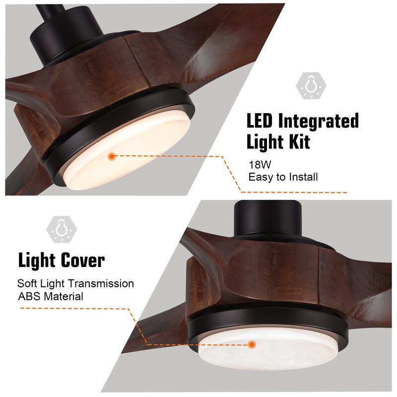 YUHAO SylvanAir Modern 52 in. Flush Mount Outdoor/Indoor Ceiling Fan with 3 Solid Wood Blades and DC Reversible Motor