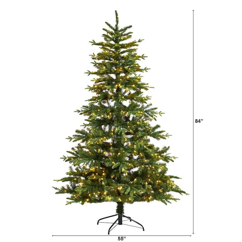 7ft. Spruce Artificial Christmas Tree with 650 Warm White LED Lights & 1575 Branches - Bright Seasonal Holiday X-Mas Glow