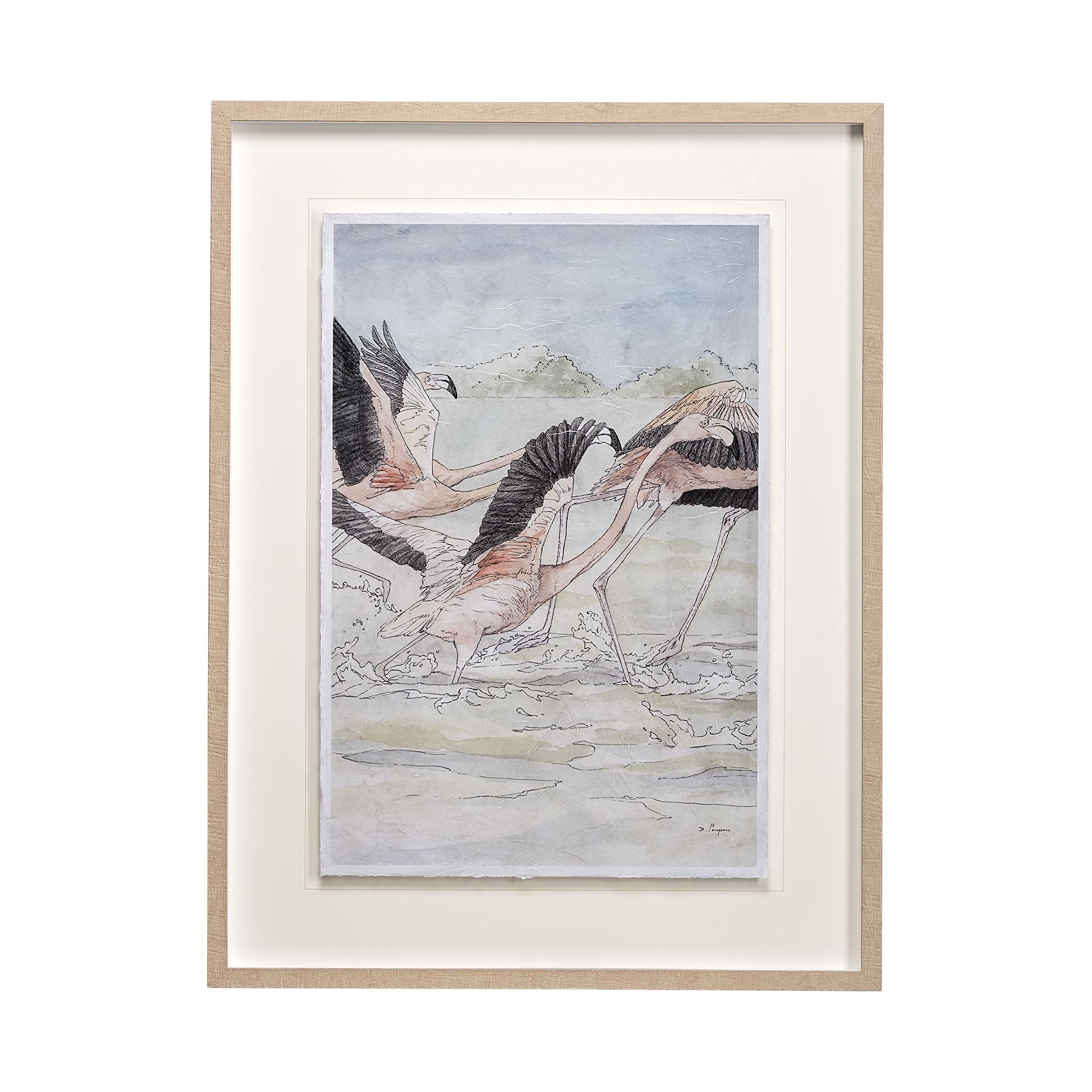 Flamingo I by Mercana Studio a Hand Embellished Textured Framed Art Print Matted under Glass