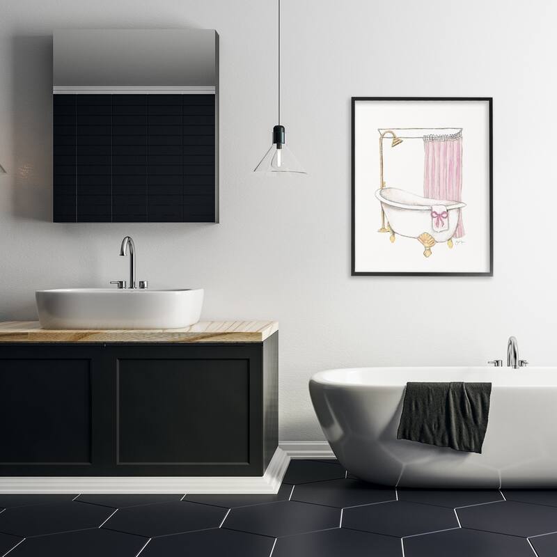Stupell Simple Bathtub with Bow Framed Giclee Art Design By Janet Tava