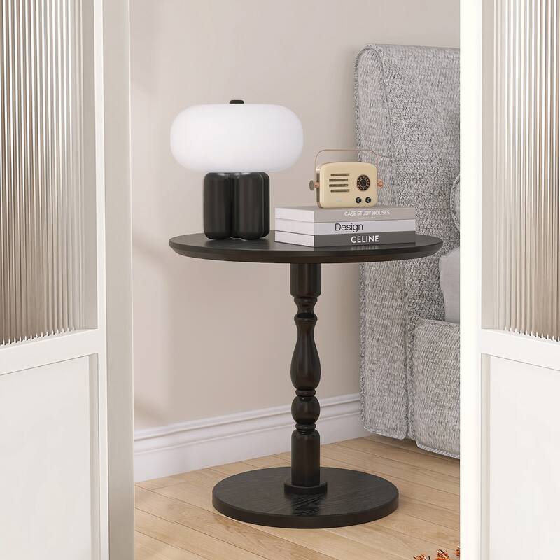 23"Accent Round Table, Round Side Table, Small Table for Small Spaces, Modern Accent Nightstand with Solid Wood Leg