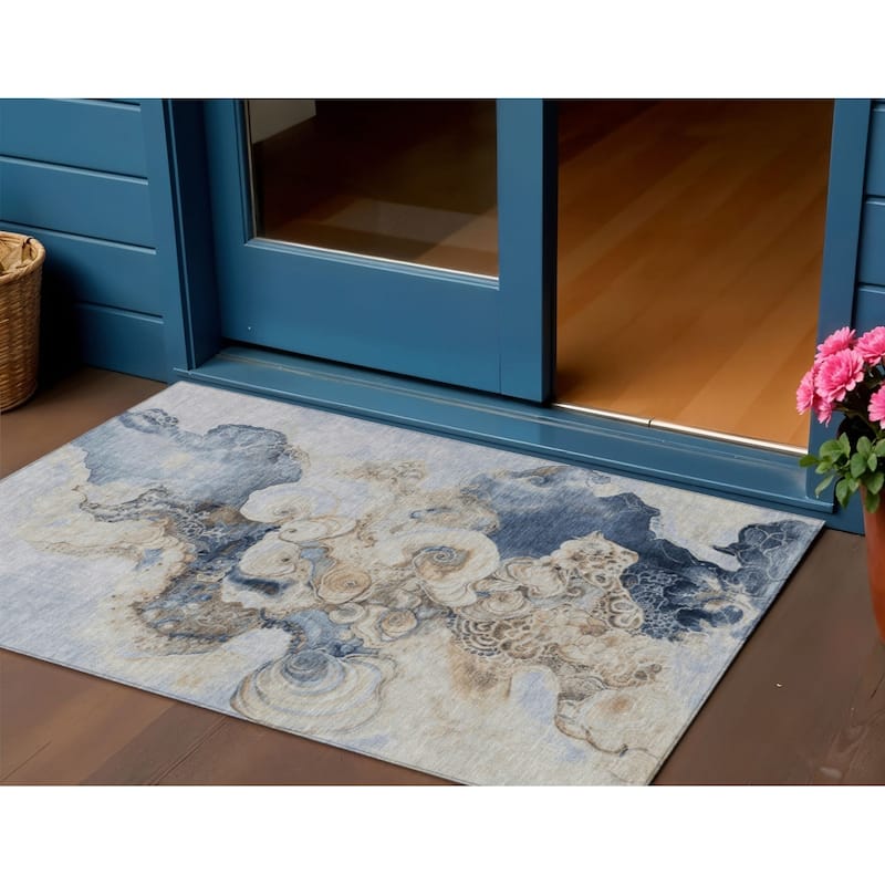 HomeRoots Abstract Transitional Rectangle Outdoor Rug - 3' x 5'