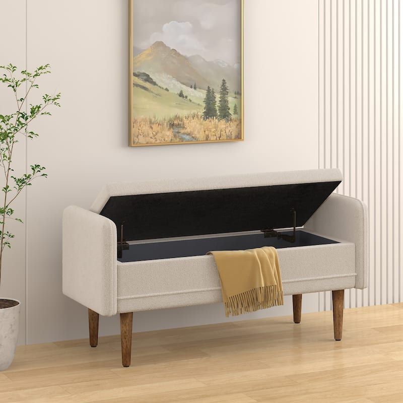 End of Bed Bench Storage Bench with Armrests, Minimalist Indoor Bench Beige Leisure Bench Accent Bench - Beige