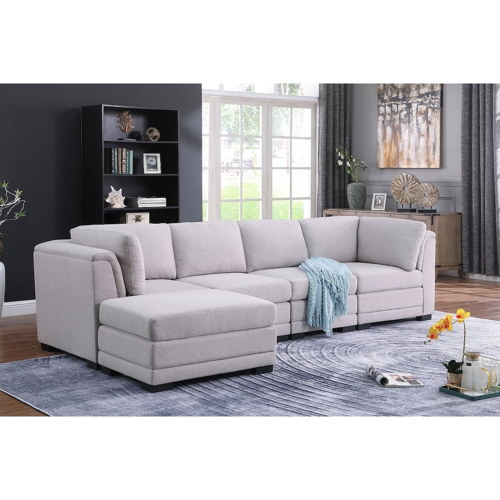 Upholstered Reversible Modular Sectional Sofa in Light Gray