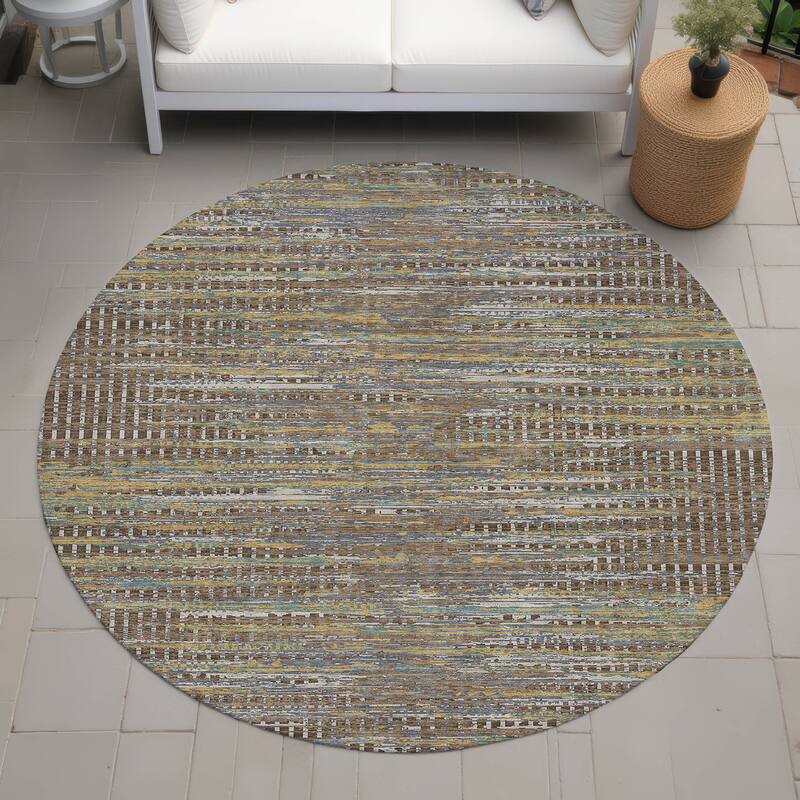Machine Washable Indoor/ Outdoor Casual Keystone Chantille Rug - Brown - 8' x 8'