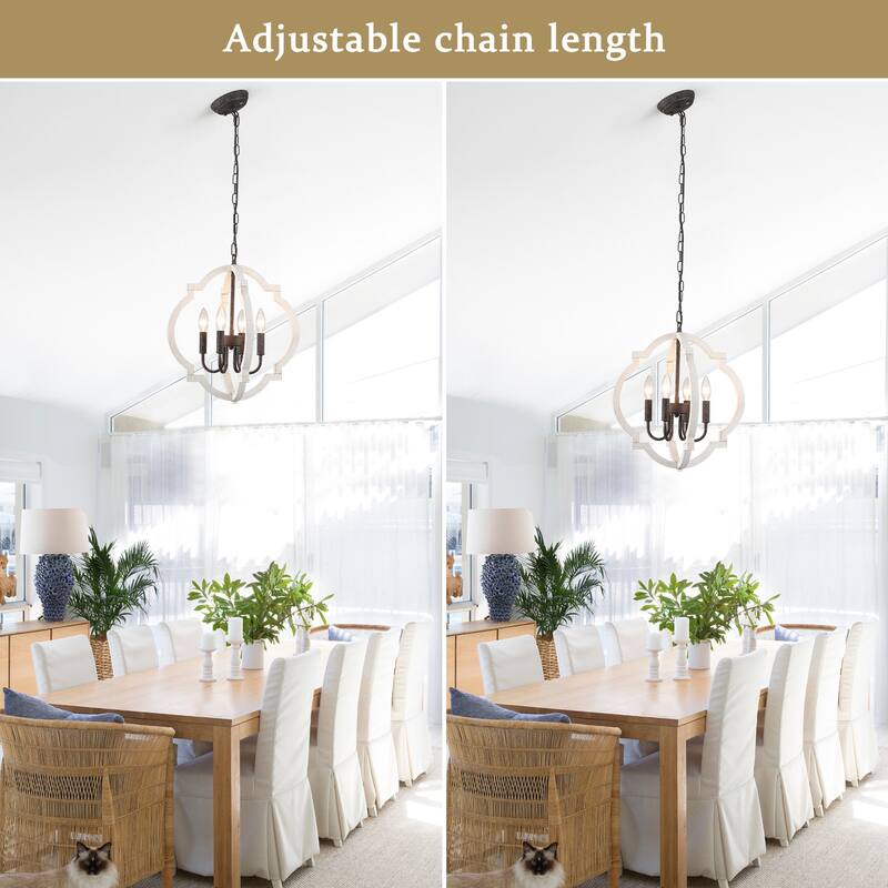 4-Light W16.34" x H78.74" Wooden Lantern Rustic Chandeliers for Dining Room