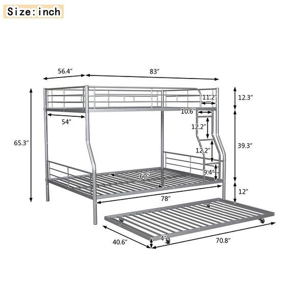 dimension image slide 2 of 3, Full XL Over Queen Metal Bunk Bed with Trundle for Kids Teen