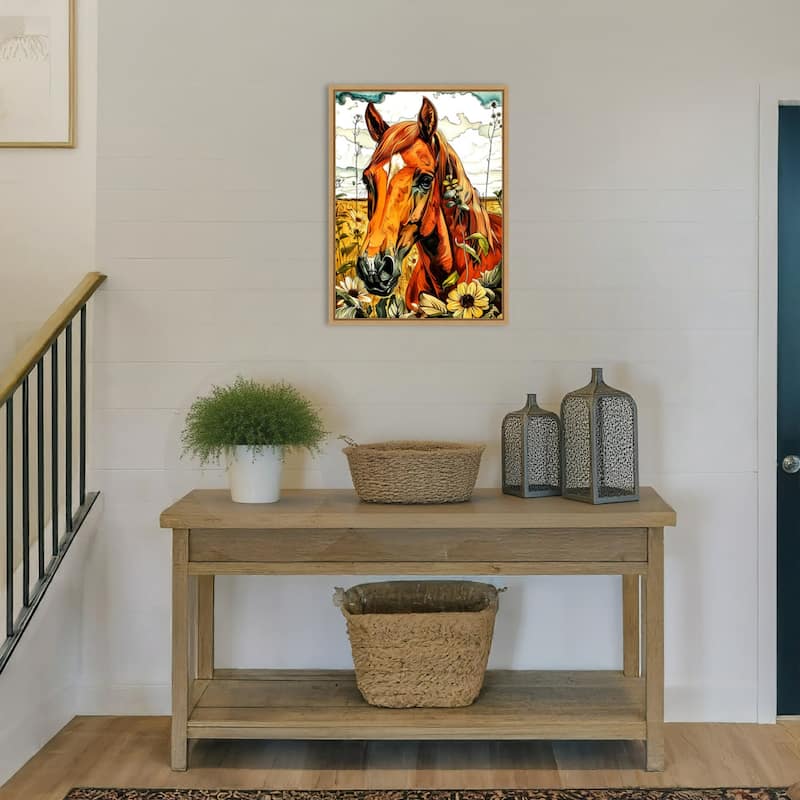 Horse and Daisies by Justyna Jaszke Framed Canvas Wall Art