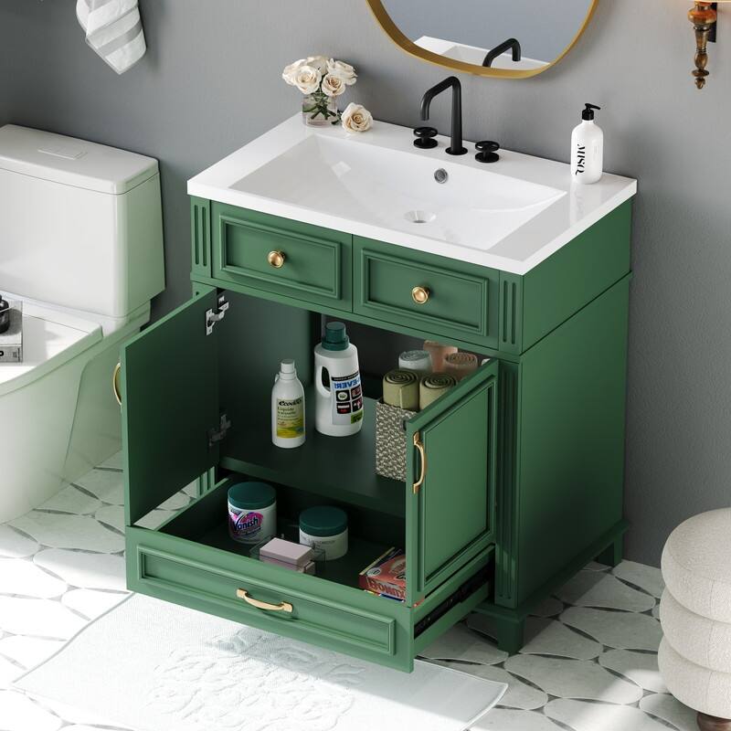 30" Bathroom Vanity with Resin Sink, Drawer and Soft Closing Doors