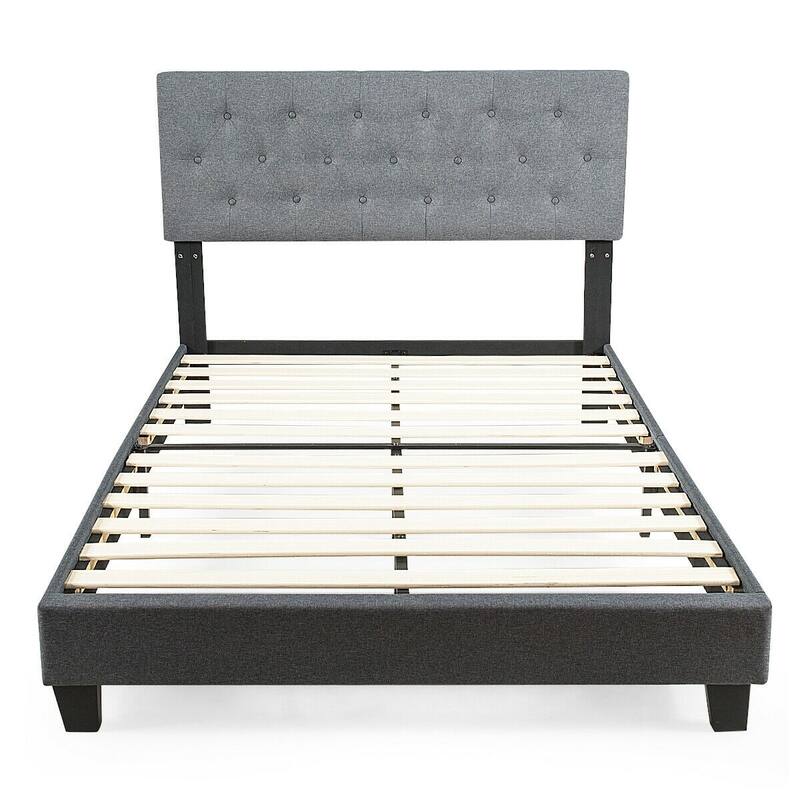 Gymax Full Size Upholstered Panel Bed W/Linen Panel Headboard