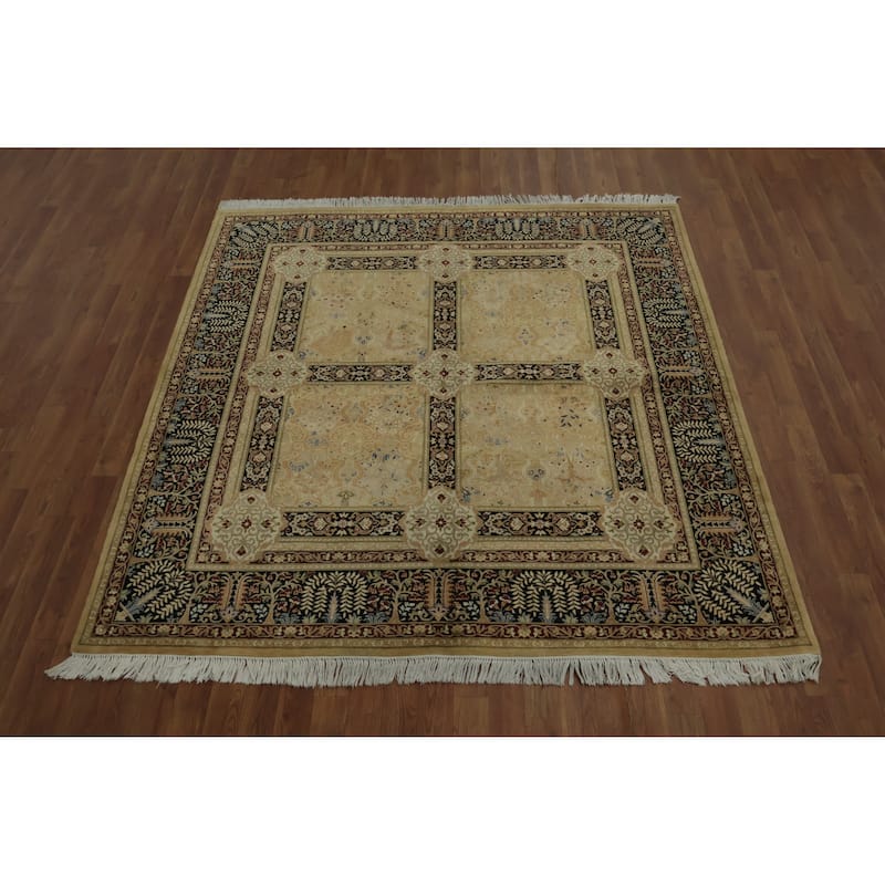 Hand Knotted Oriental 100% Wool Carpet Traditional Floral Yellow & Gold Aubusson Area Rug - 6' 9'' X 6' 2''