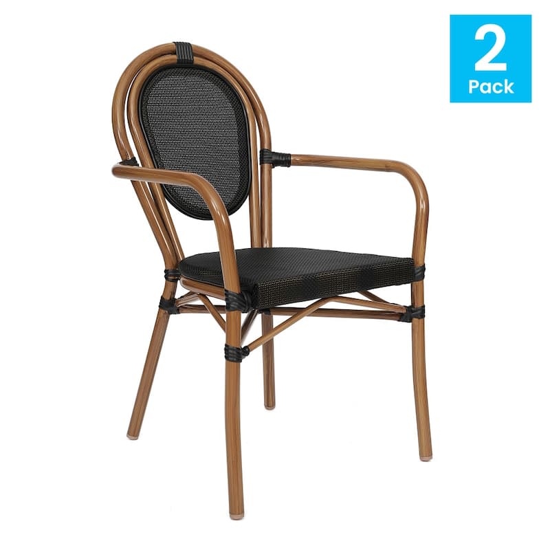 2 Pack All-Weather Commercial Paris Chairs with Arms and metal Frames