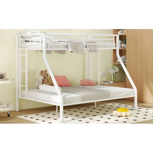 slide 2 of 9, Twin XL over Queen Metal Bunk Bed with Ladder, White White