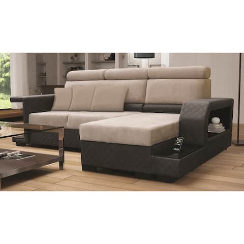 Aliso Modern Beige and Grey Fabric Upholstered Convertible Sectional Sofa with Right Facing Storage Chaise