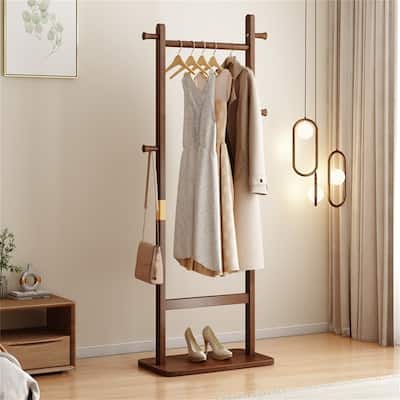 Coat Racks Solid Wood Hanger Easy to Assemble in Walnut