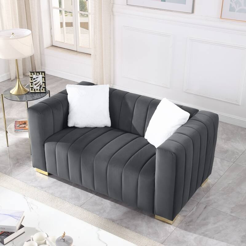 62.6" Modern 2-seater Velvet Channel Loveseat Sofa