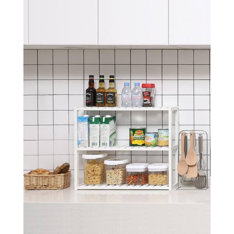 3-Tier Wall-Mountable Wicker Storage Shelf Space-Saving Adjustable Organizer for Bathroom Kitchen or Living Room