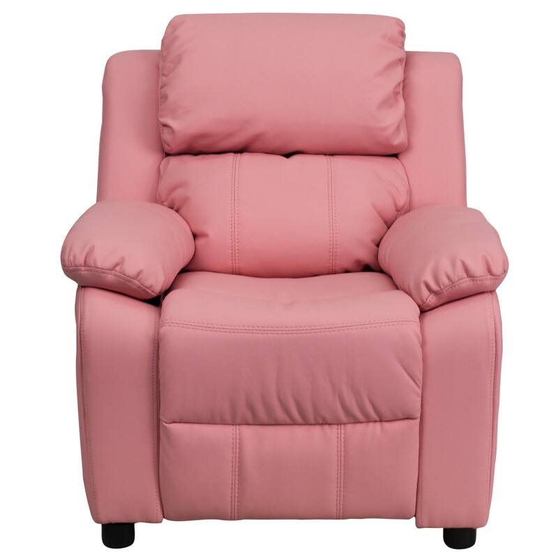 Deluxe Padded Contemporary Kids Recliner with Storage Arms