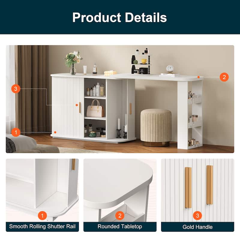 Extendable L-Shaped Vanity Table with Roller Shutter