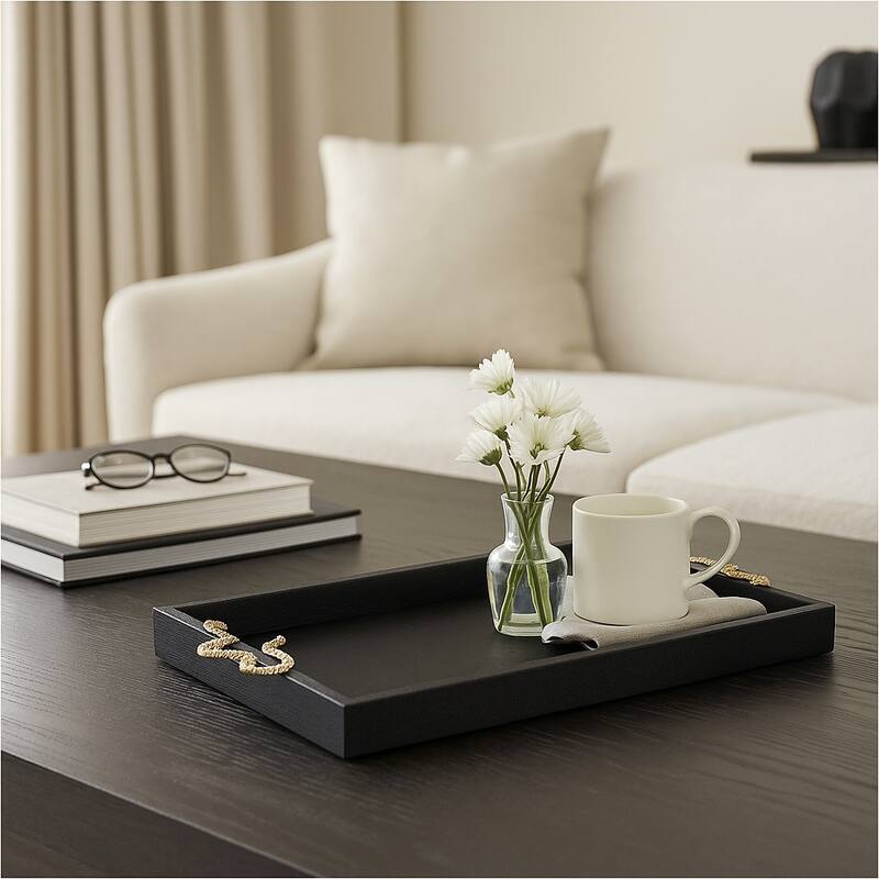 Faux Leather Snake Decorative Tray - Black/Gold, 21.75"