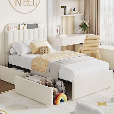 Bed Frame with 2 Drawers, Boucle Upholstered
