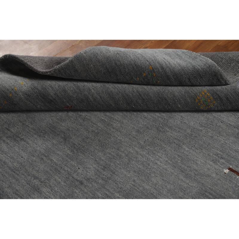 Hand Knotted Oriental 100% Wool Carpet Tribal Animal Pictorial Greys & Charcoal Gabbeh Area Rug - 7' 9'' X 5' 9''