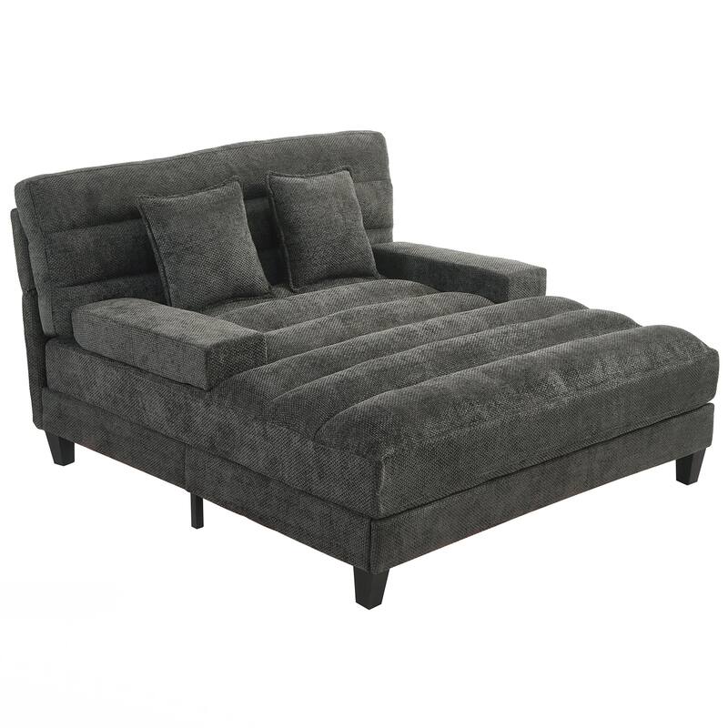 Modern Chaise Lounge Sofa 57.1" Sofa Bed Upholstered Lounge Sofa Chair with Adjustable Backrest and LED Light Strip