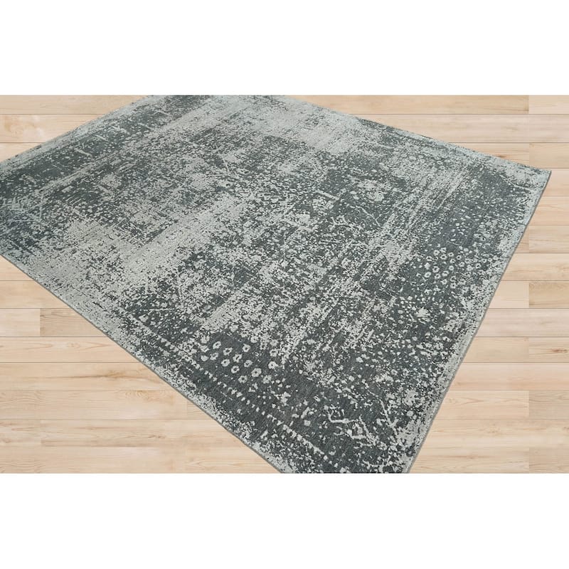Hand Knotted Wool Transitional Oriental Area Rug Tone on Tone Gray - 8' x 9' 11''
