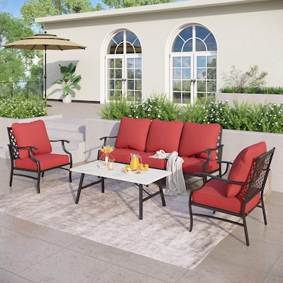 MAISON ARTS 4/5-Piece Patio Conversation Sets, Sofa Set with 2 xSingle Sofa Chairs, 1 x 3-seater Sofa and Coffee Table/Ottomans