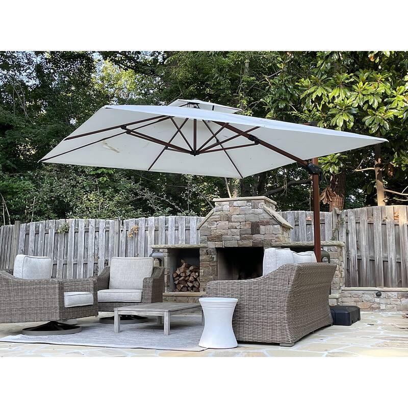 PURPLE LEAF 9 ft Square Wood Pattern Patio Cantilever Umbrella