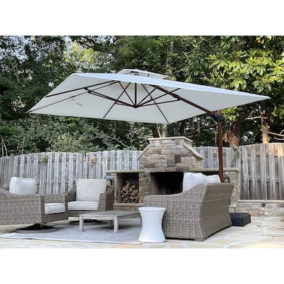 PURPLE LEAF 9 ft Square Wood Pattern Patio Cantilever Umbrella