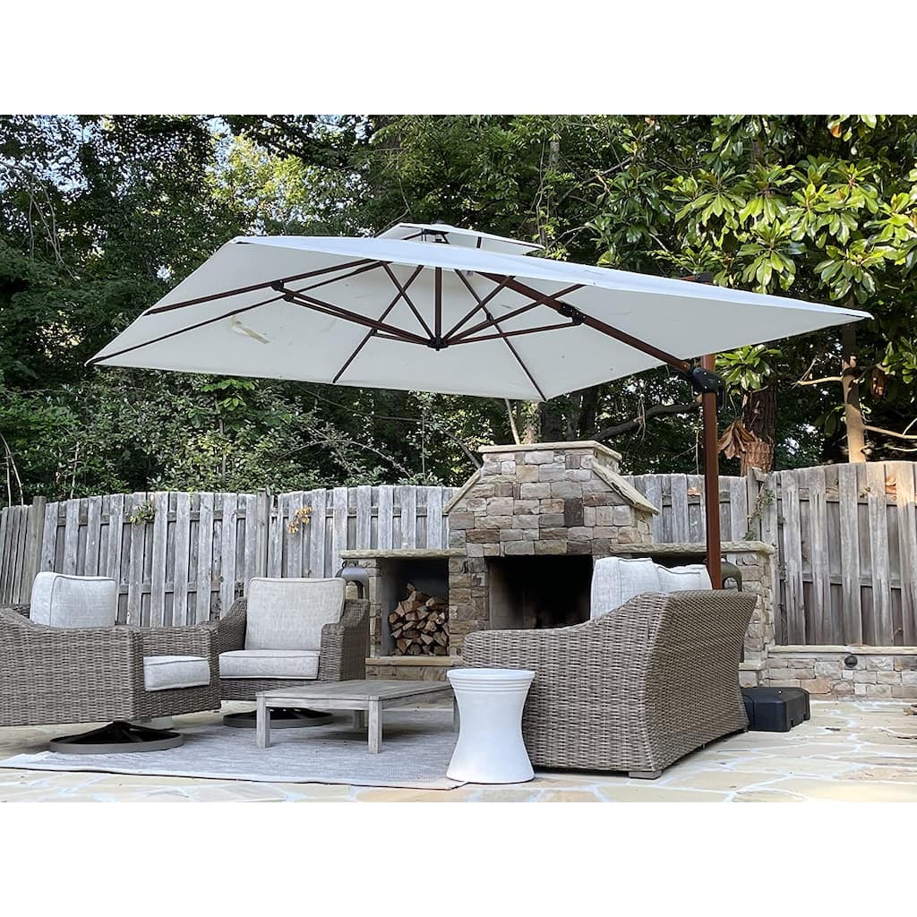 PURPLE LEAF 9 ft Square Wood Pattern Patio Cantilever Umbrella