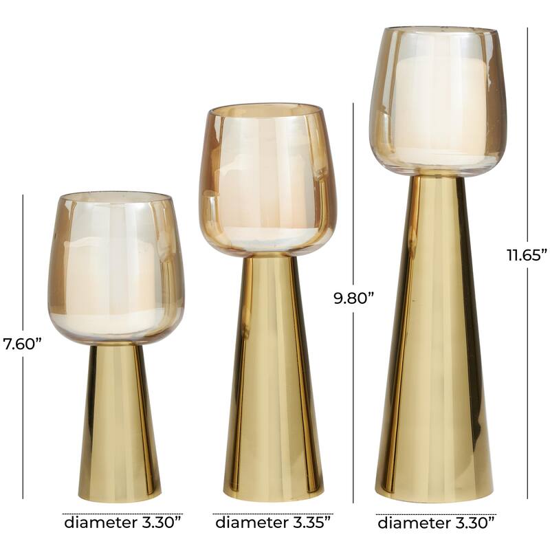 Stainless Steel Metal Candle Holder with Gold Cup Candle Holders - Set of 3 Silver or Gold - Roche River Decor