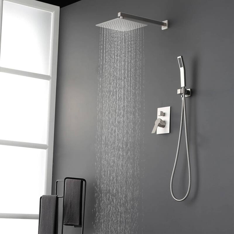Wall Mounted Shower Faucet With Hand Shower Modern Shower System Set 10 Inch Rainfall Shower Head With Pressure Balance Valve