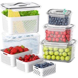 4-Pack Airtight Fridge Storage Containers with Removable Colanders ...