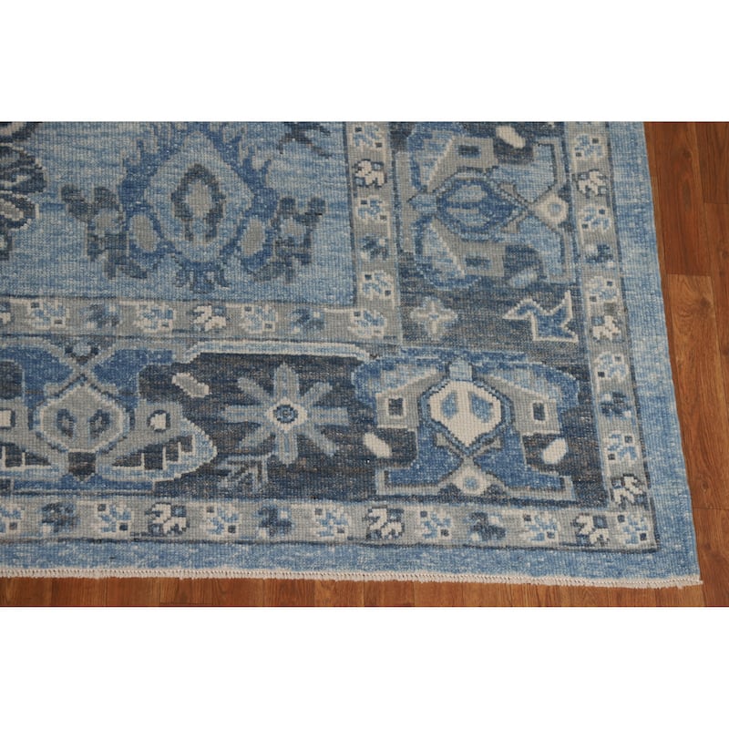 Hand Knotted Oriental 100% Wool Carpet Transitional All-Over Navy Blue & Blues Oushak Area Rug - 11' 1'' X 9' 3''