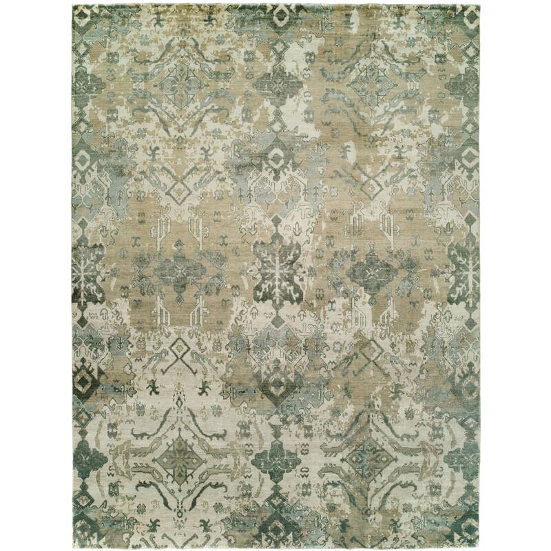 Transitional Beige Hand-Knotted Viscose Area Rug - 2' x 3' - Beige