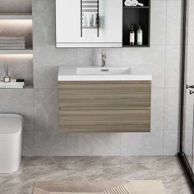 36"Bathroom Vanity with Sink,Modern Wall-Mounted Bathroom Storage Vanity Cabinet with Resin Top Basin and Soft Close Drawers