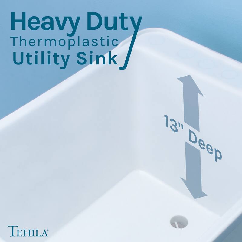 TEHILA White 16-Gallon Space Saver Utility Sink Laundry Tub with Pull-Out Faucet