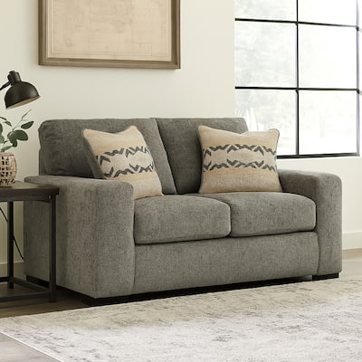 Mord Loveseat, 71 Inch Soft Light Gray Polyester, 2 Throw Pillows