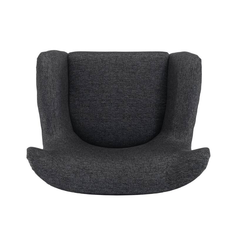 Black Modern 34.25" Upholstered Arm Chair with Oak Wood Legs and Wing Back