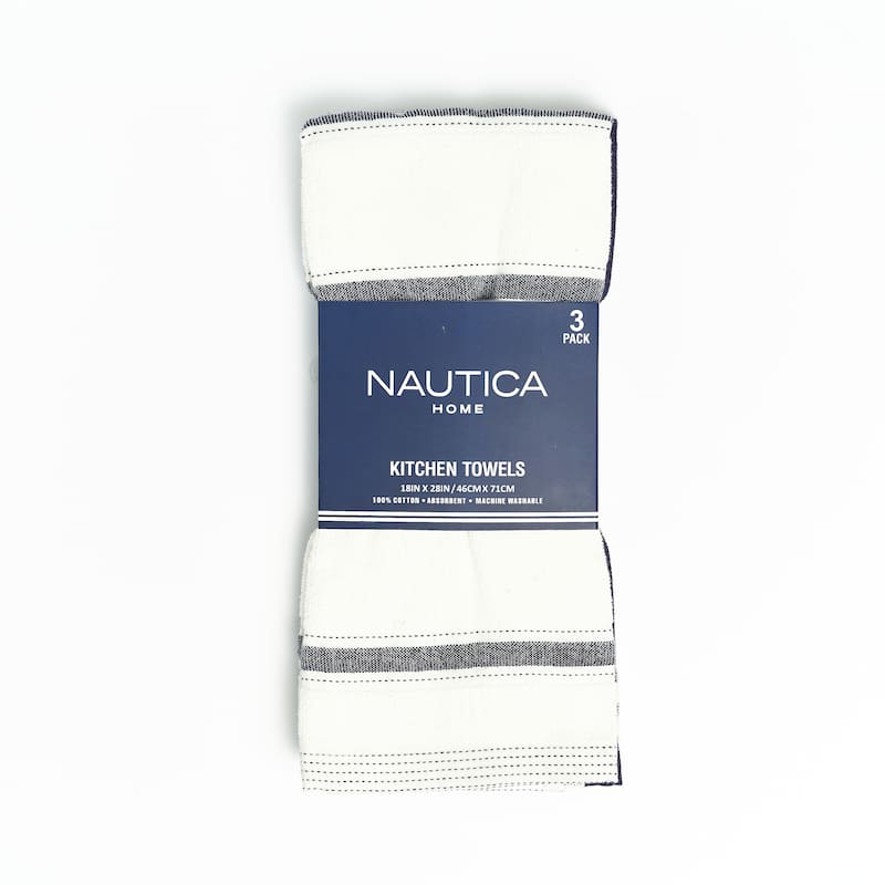 Nautica Home 100% Cotton Navy 18 in. x 28 in. Kitchen Towels (3 Piece Set)