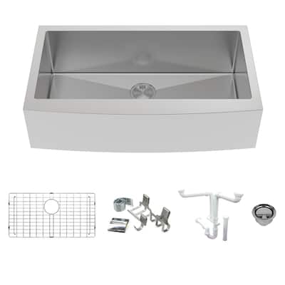 Diamond Sink Kit with Farmhouse Style Super Single Bowl, Magnetic Accessories Kit, and Drain Kit - No Faucet Hole