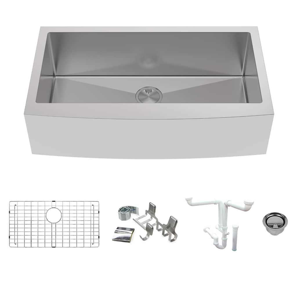 Diamond Sink Kit with Farmhouse Style Super Single Bowl, Magnetic Accessories Kit, and Drain Kit - No Faucet Hole