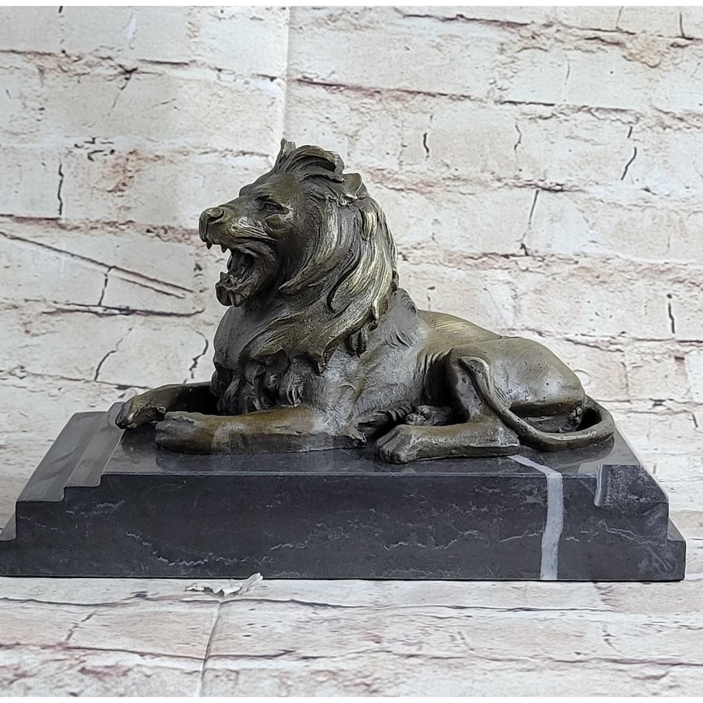 Signed Barye King Of Jungle Lion Bronze Sculpture Vintage Reproduction Art Deco