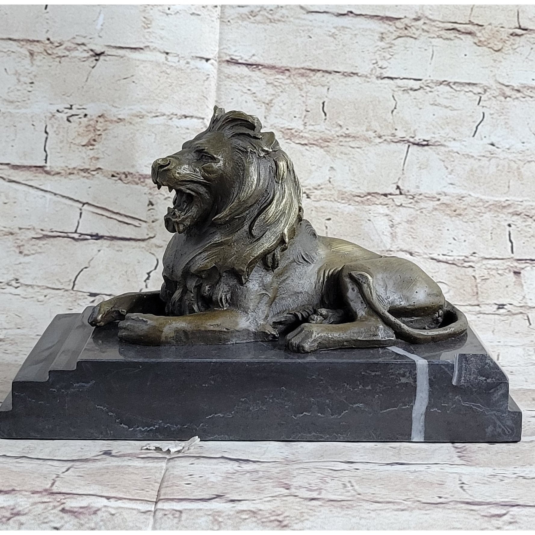Signed Barye King Of Jungle Lion Bronze Sculpture Vintage Reproduction Art Deco