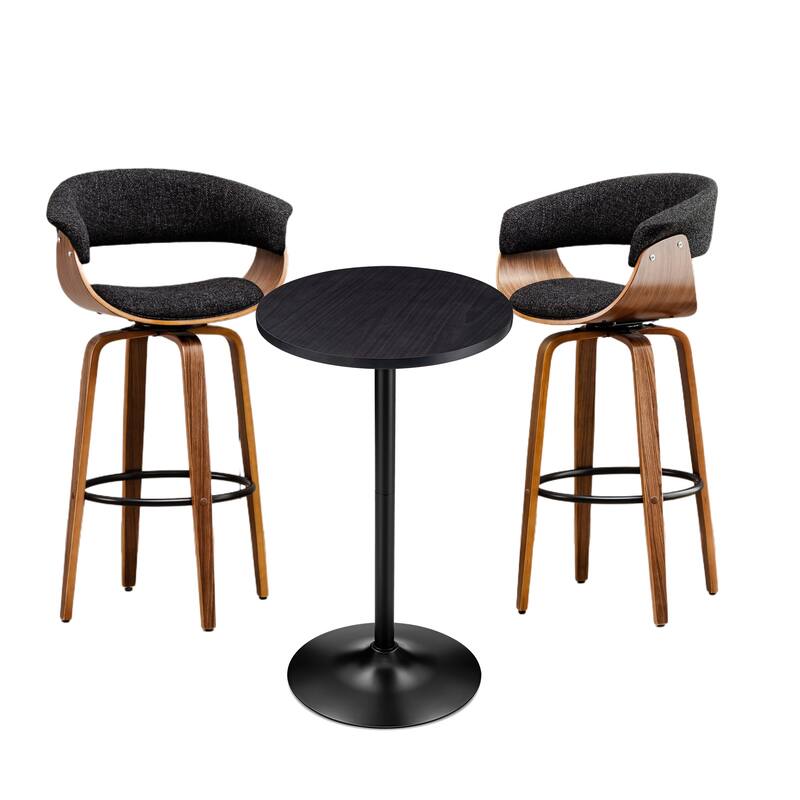 Glitzhome Set of 3 Leatherette Adjustable Swivel Bar Stool Pub Table Set
