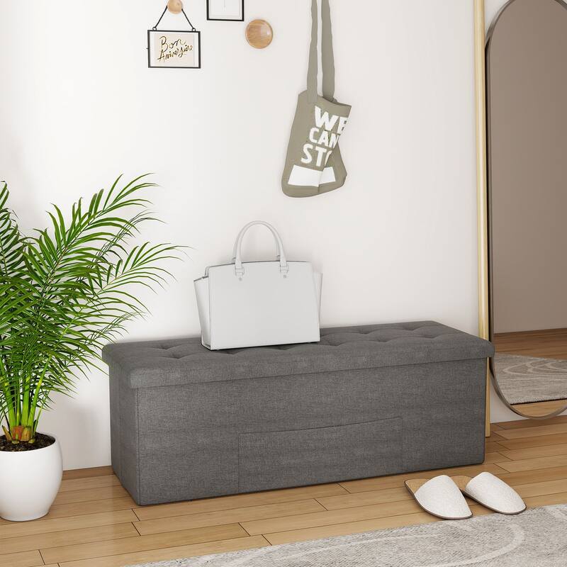 Large 38 Gallon Linen Fabric Storage Ottoman Bench Folding Multipurpose Footrest and Seat with Foam Cushion - 43" × 15" × 15"