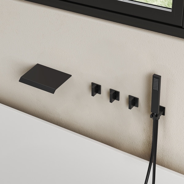 slide 2 of 30, Waterfall Tub Faucet with Rough-in Valve,Wall Mounted Tub Spout with Handheld Shower