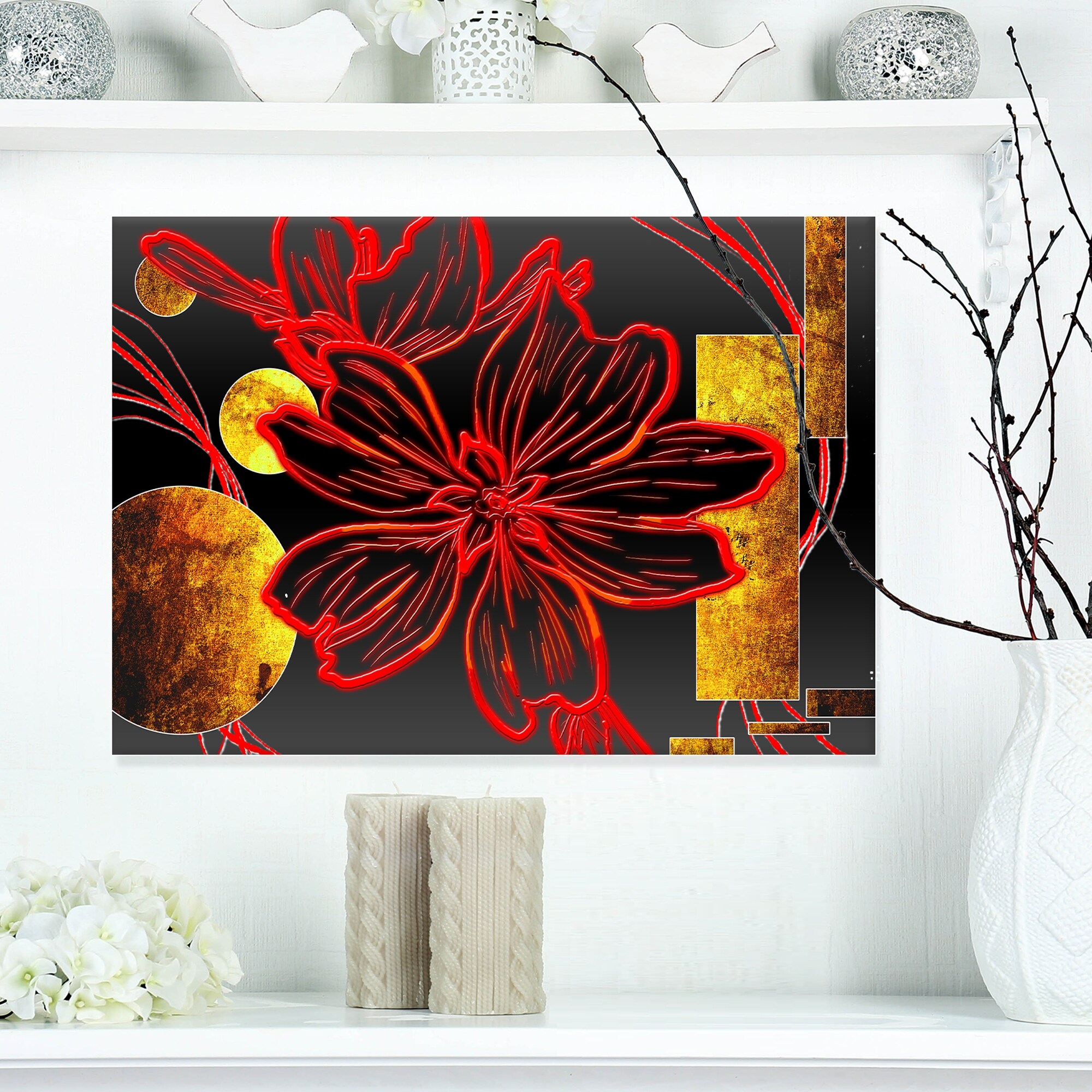 Designart 'Abstract Red Flower ' Modern Flower Canvas Wall 
